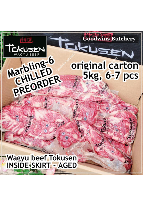 Beef INSIDE SKIRT Wagyu TOKUSEN marbling <=6 AGED minimum order 1 carton 5kg 6-7pcs (price/kg) CHILLED PREORDER 3-7 days notice